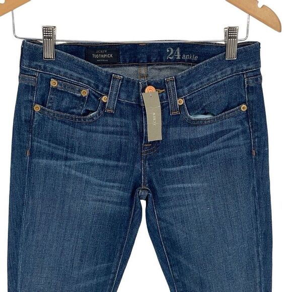 J Crew Womens Low Rise Toothpick Super Skinny Cropped Denim Jeans Blue Sz 24 NWT - Picture 2 of 10